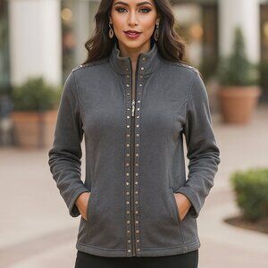 JM COLLECTION Gray Studded Long Sleeve Front Pockets Jacket Size XLarge